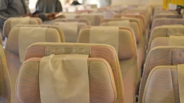 Purple Color Empty Passenger Airplane Seats Cabin – stockvideo