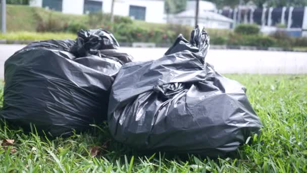 Dirty Black Plastic Bags Garbage — Vídeos de Stock