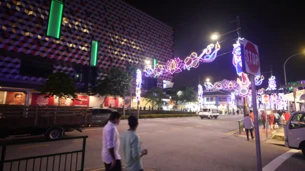 Singapur Malá Indie Červen 2022 Pouliční Osvětlení Provoz Malé Indii — Stock video