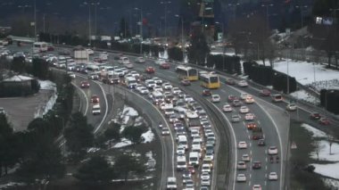 Turkey istanbul 12 january 2023. modern city with crowd car in highway..