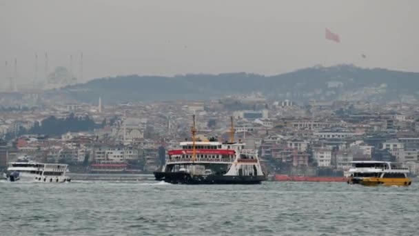 Стамбул Городской Пейзаж Паромы Мост — стоковое видео