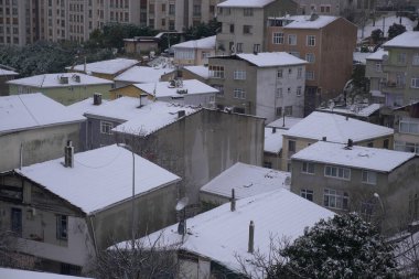 top view of Snow cityscape in istanbul ,