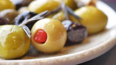 bowl of black and green olive