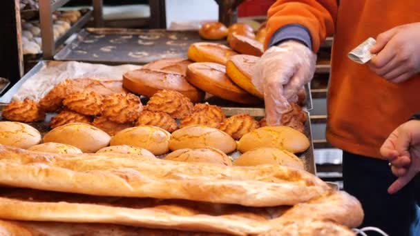 Organic Bread Farmers Market Istanbul — Stock Video