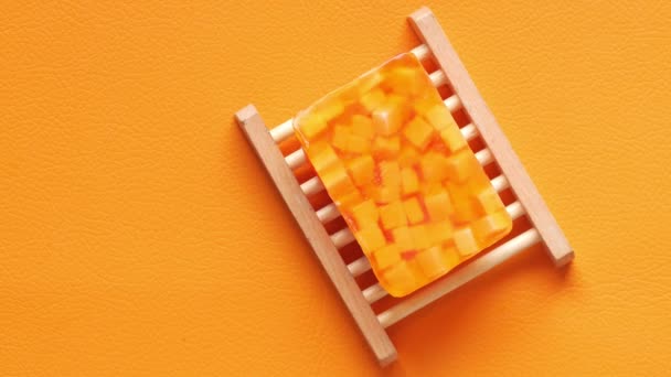 Orange Color Homemade Natural Soap Bar Table — Vídeo de stock