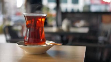 Traditional turkish tea on white table 