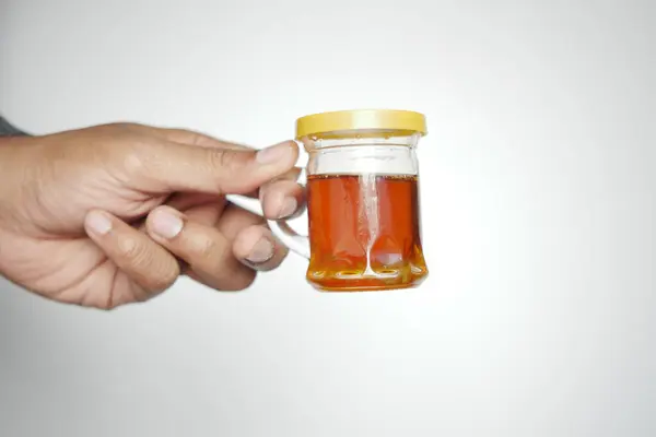 Holding Honey Jar White Background — Foto de Stock