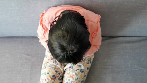 Upset Child Girl Cover Her Face Hand — Stock Video