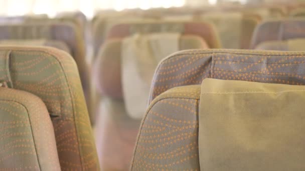 Purple Color Empty Passenger Airplane Seats Cabin — Wideo stockowe