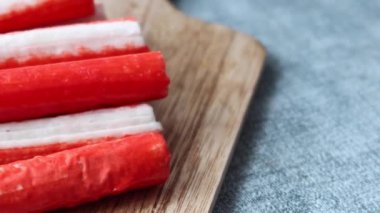 close up of crab sticks on table .