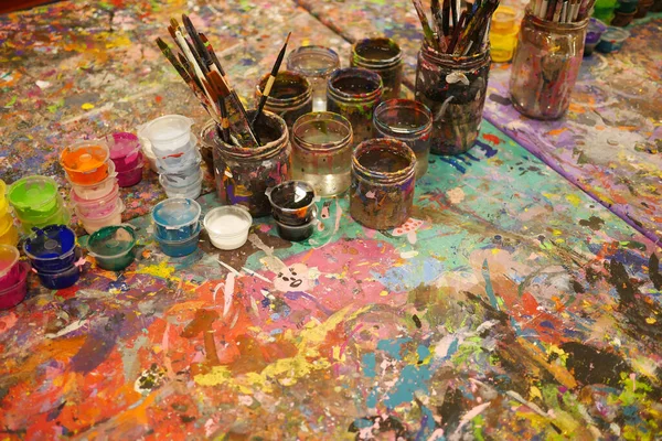 Paints Paint Brushes Artists Studio — Stock Photo, Image