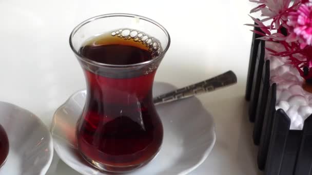 Traditional Turkish Tea White Table — Stock videók