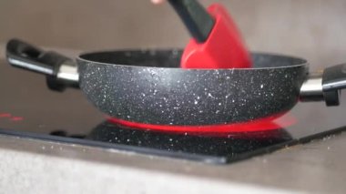 electric stove is heated to red. 