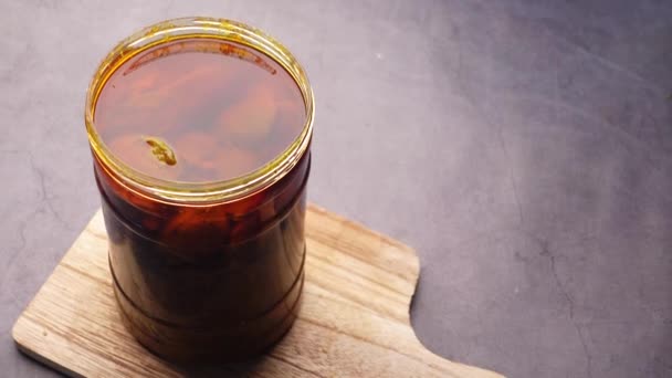 Homemade Mango Pickle Glass Jar Table — Stock Video