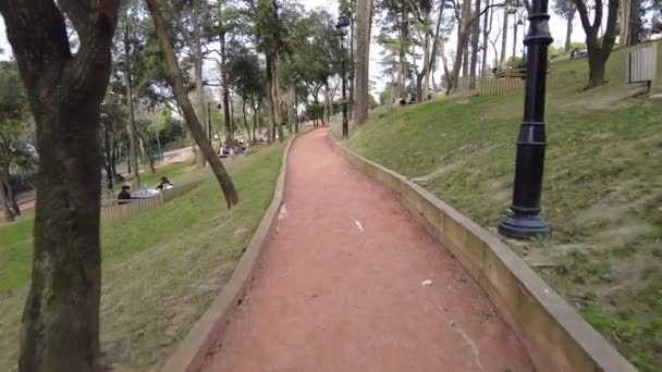 城市公园 每天清晨都有步行离开 — 图库视频影像