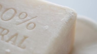 natural soap bar on white background .