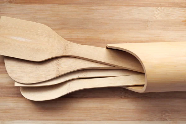 Wooden Cutlery Fork Spoon Chopping Board Table — Fotografia de Stock