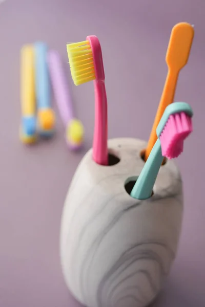Colorful Toothbrushes White Mug Wall — Stock Photo, Image
