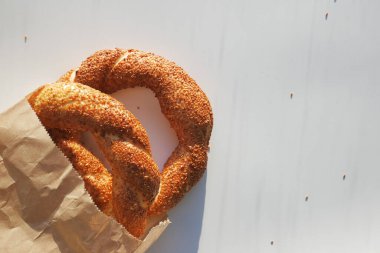 Turkish Bagel Simit on white background .