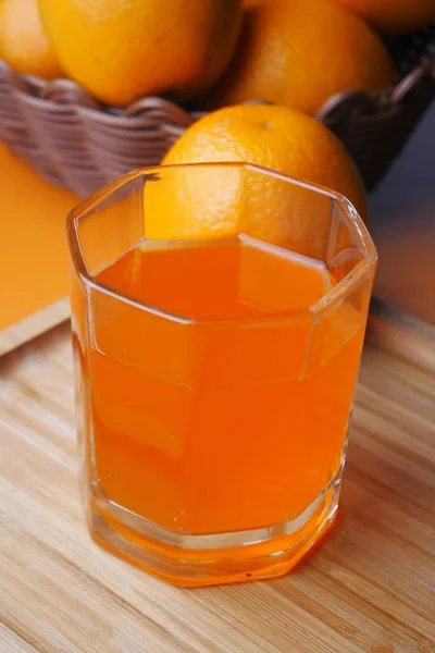 Verre Jus Orange Sur Table — Photo