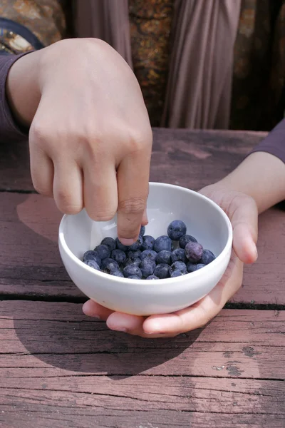 hand pick fresh blue berry .