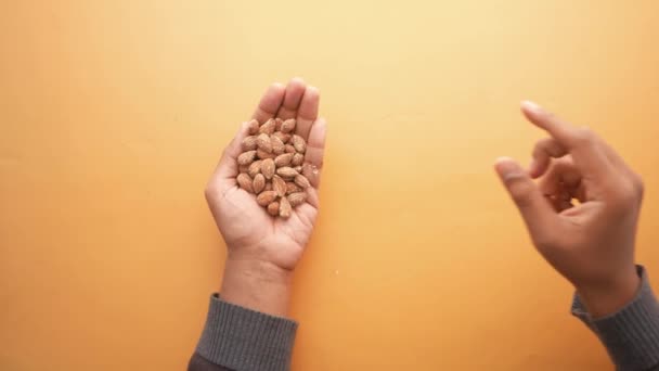 Close Amendoins Mão Homem — Vídeo de Stock