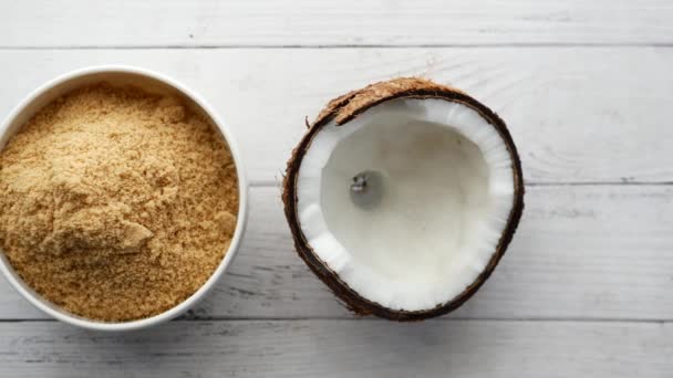 Coconut Sugar White Bowl Table — Vídeo de Stock