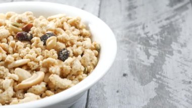 detail shot of granola Musli in a bowl