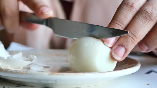 Cutting Boiled Eggs Knife — Stock Video