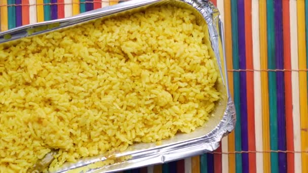Boiled Yellow Rice Meats Plate — Vídeo de stock