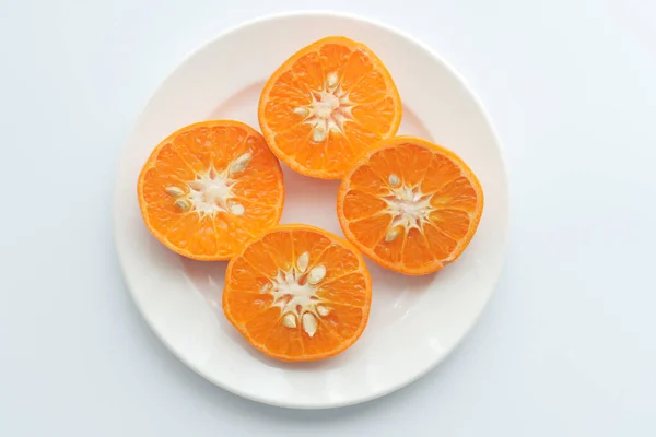 Zblízka Plátek Pomerančového Ovoce Misce — Stock fotografie