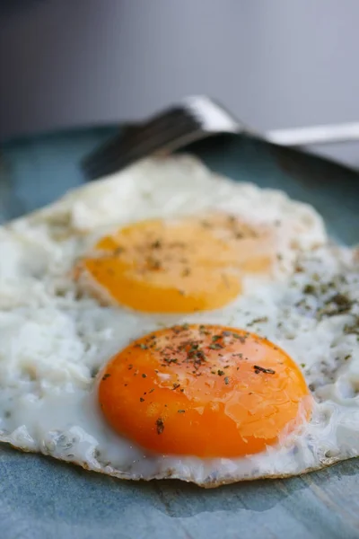 Fried Eggs Plate Close — Foto de Stock
