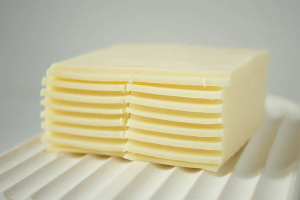 Mozzarella Slice Cheese Wooden Table — Stock Fotó