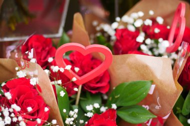 Red Rose Bouquet and heart shape symbol for gift 