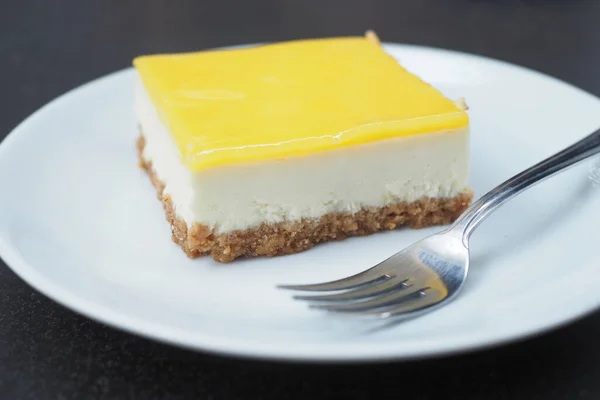 Lemon Cheese Cake Plate Table — Stock Photo, Image