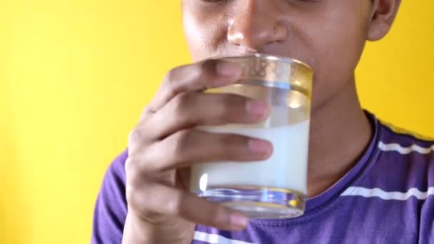 Boy Drinking Glass Milk Early Morning — Stock Video