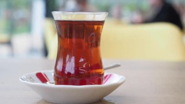 Traditional turkish tea on white table 