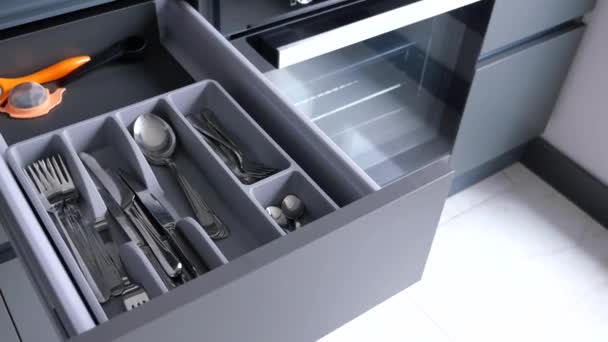 Cutlery Fork Knife Spoon Drawer — Stok video
