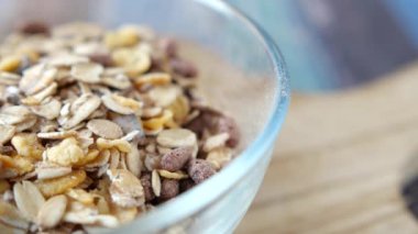 detail shot of granola Musli in a bowl
