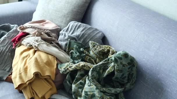 Messy Clothes Sofa — Stock Video