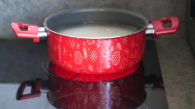 electric stove is heated to red. 