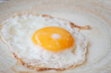 Fried eggs in the plate close up ,,