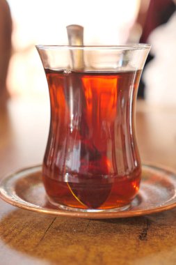 Traditional turkish tea on white table 