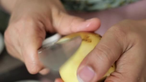 Kobiety Trzymające Obieraczki Ziemniaków Pobierające Skórę Surowego Ziemniaka — Wideo stockowe