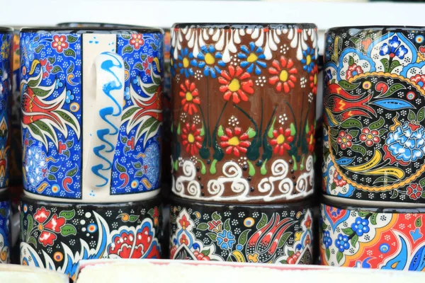 Coleção Caneca Cerâmica Decorativa Colorida Vazia — Fotografia de Stock