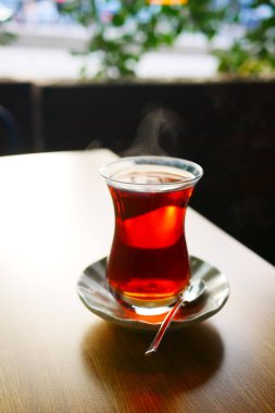 Traditional turkish tea on white table 