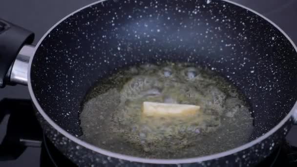 Close Fresh Butter Cooking Pan — Stock Video