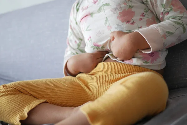 Child Suffering Stomach Pain Close — Stok fotoğraf