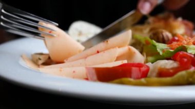 salami sausage cut into thin pieces .