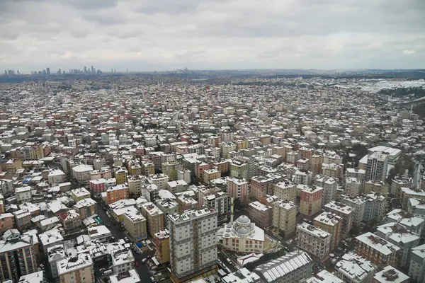 stock image top view of Snow cityscape in istanbul .